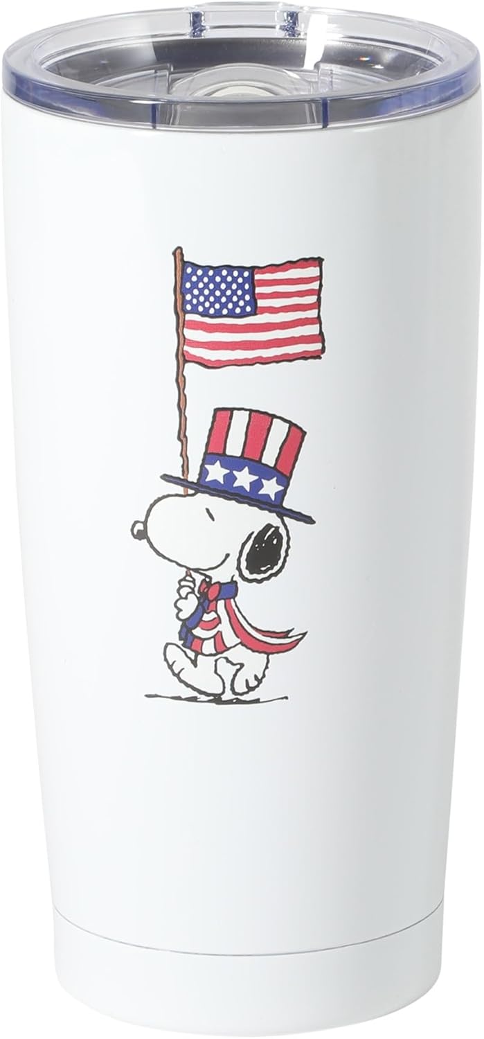 Peanuts Snoopy Stay Chill 17 oz Insulated Stainless Steel Tumbler with PP Lid, Double Wall Thermal Drink Cup with Americana Patriotic Design, Hot & Cold Beverages