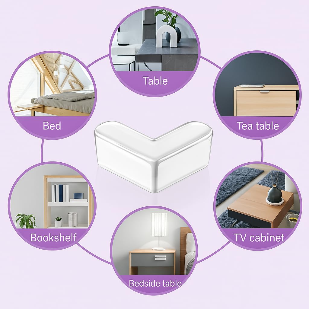 QUALIFT 8pc Transparent Table Corners Edge Protector - Durable, L-Shaped Baby Proofing for Safety Against Sharp Furniture, Strong Adhesive Soft Silicone Guards, Baby Proof Essentials for Growing Kids - Image 5 thumbnail
