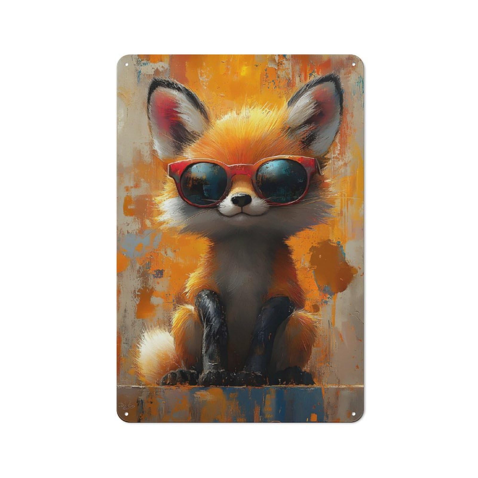 Country Cool Fox in Sunglasses Farmhouse Metal Sign 30x20cm, Farmhouse Wall Decor for Dining Room, Cafe, Entryway Or Family Room