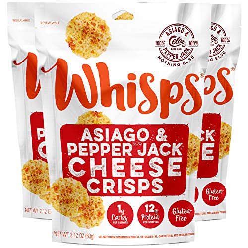 Whisps Asiago & Pepper Jack Cheese Crisps | Keto Snack, Gluten Free, Sugar Free, Low Carb, High Protein | 2.12oz (3 Pack)