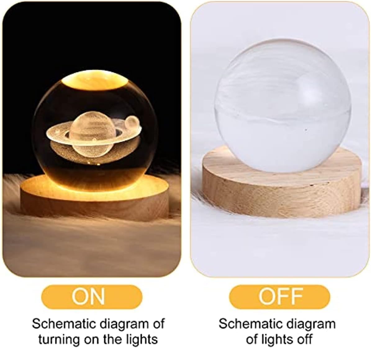 6cm Kryształowa Kula Lampka Nocna, świetlista Planeta Galaxy Kryształowa Kula Lampka Nocna Zasilana Przez Usb, Drewniana Podstawa, B