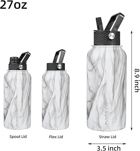 Miniatura 2 de BJPKPK - Botellas de agua con aislamiento y tapa con popote de 27 fl oz, de acero inoxidable, con 3 tapas, a prueba de fugas, sin BPA, taza tipo