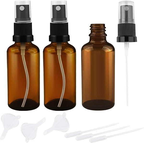 Oulesvte 3 flaconi spray in vetro marrone, 50 ml, ricaricabili, nebulizzatore portatile, piccola bottiglia spray per famiglia, regali - 1