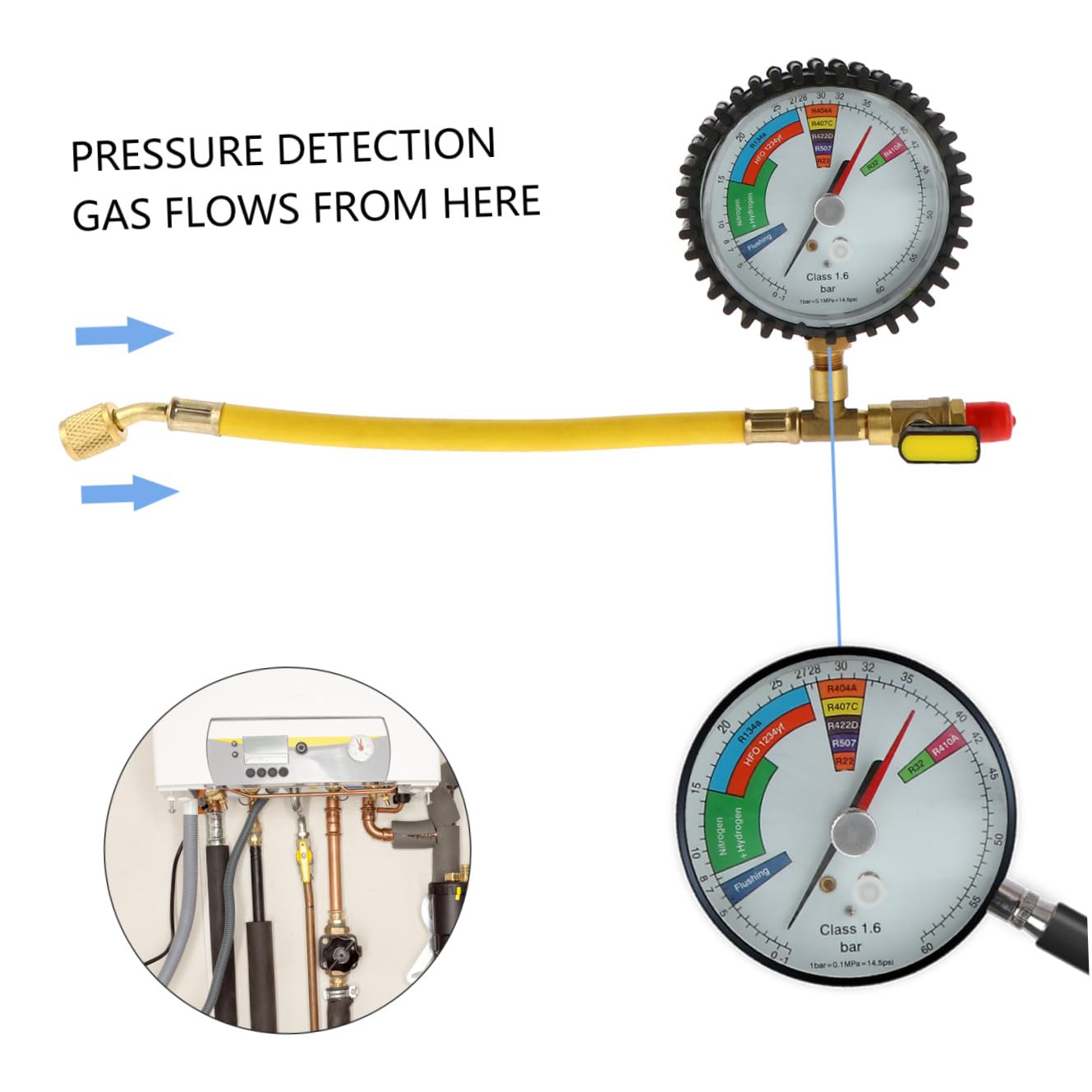 UKCOCO Druckprüfer für Klimaanlagen Kältesystemtester mit Sphärischem Ventil Langlebig und Praktisch für Auto und Hauskühlung Präzise Druckanzeige Einfach zu Bedienen und Vielseitig