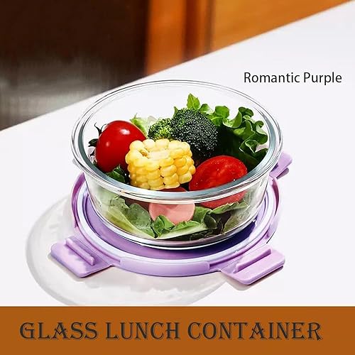 Miniatura 7 de Paquete de 4 recipientes redondos de vidrio para almacenamiento de alimentos con tapas, cuencos pequeños de vidrio para preparación de comidas,