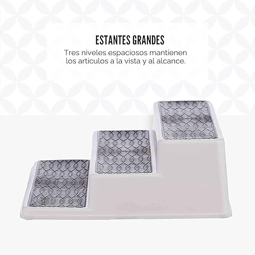 Miniatura 2 de Copco Organizador de especias de 3 niveles para armario o despensa, estante escalonado antideslizante de 10 pulgadas, diseño blanco/gris que