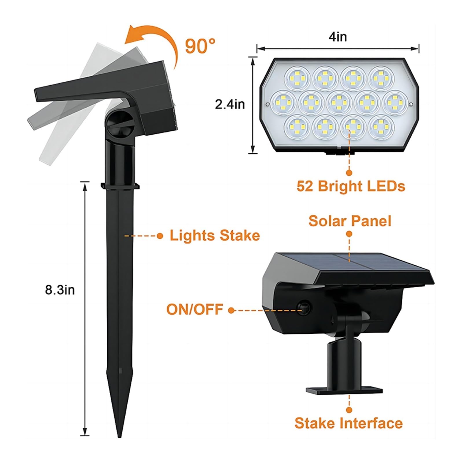 57/52 Focos De Paisaje Solar LED Luces Solares For Exteriores 3 Modos IP65 Lámpara De Pared De Jardín Impermeable Patio Pasarela Decoración De Porche Super Brillante(57 LED-White Light,2PCS)