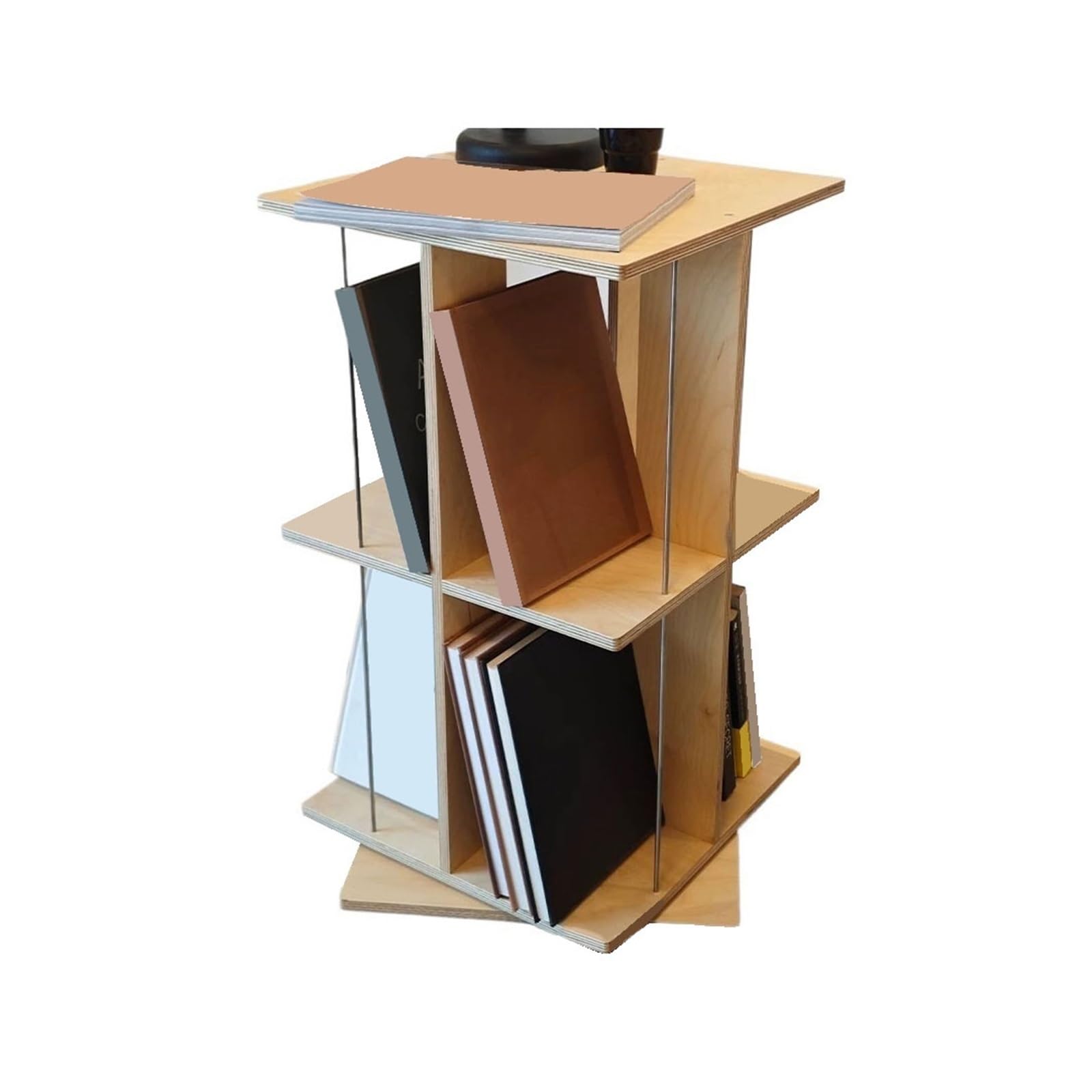 ZYYANSHOP Bookshelf Rotatable 2-Tier Multi-purpose Freestanding Bookshelf Wooden Record Storage Rack for Home Office