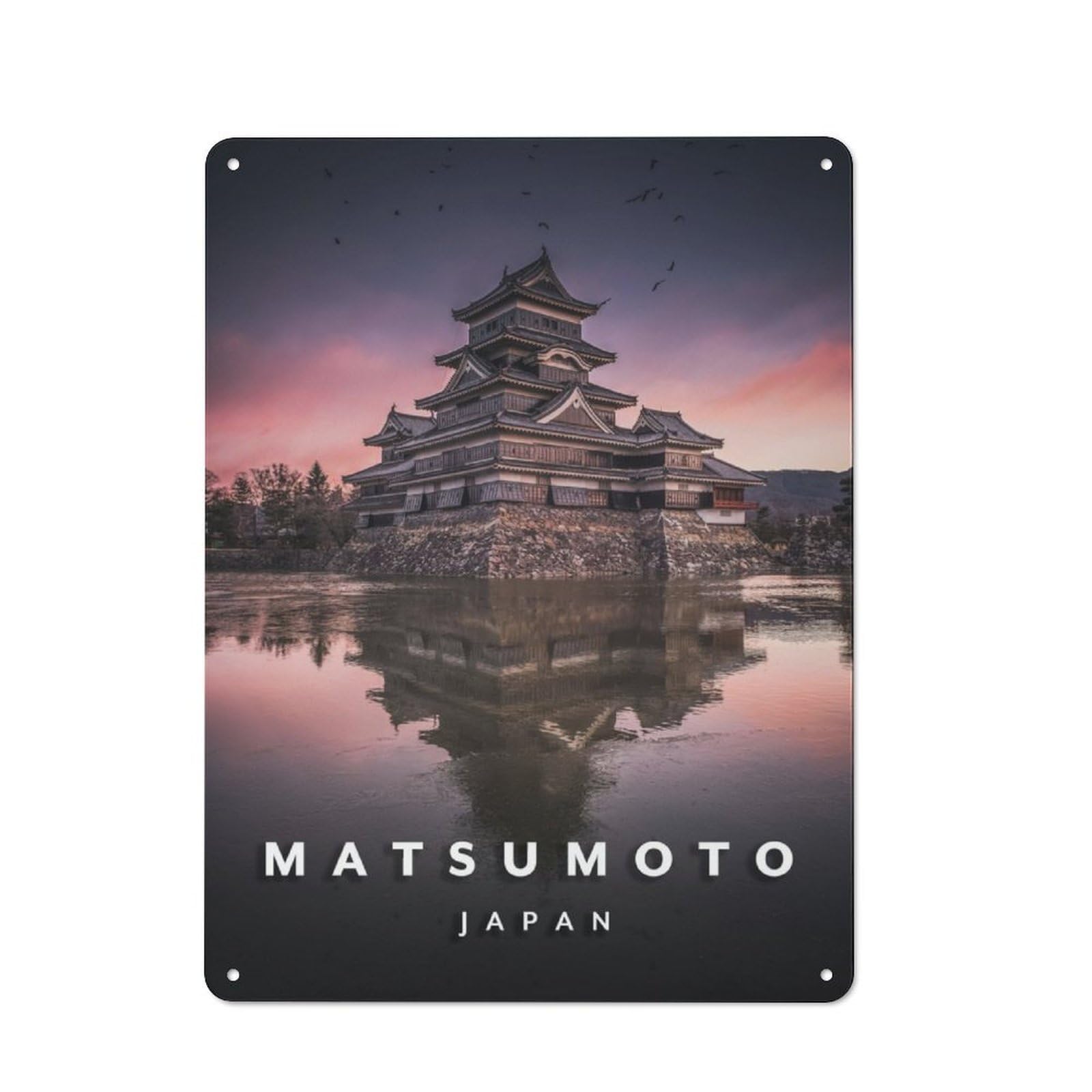 Junmoney Style-10 Matsumoto Castle Japan Rustic Tin Wall Plaque 40X30cm For Hobby Room Or Studio, A Christmas Gift For People Styling Hobby Room And Studio