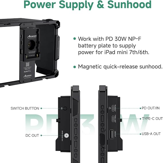 Accsoon PowerCage Mini iPad Cage 8.3inch for i.Pad Mini 6/7(A17 Pro) Tablet Cage with NP-F Battery Adapter Sunhood Protective iPad Case, Use with SeeMo 4K/CineView for Monitoring