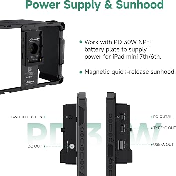Accsoon PowerCage Mini iPad Cage 8.3inch for i.Pad Mini 6/7(A17 Pro) Tablet Cage with NP-F Battery Adapter Sunhood Protective iPad Case, Use with SeeMo 4K/CineView for Monitoring