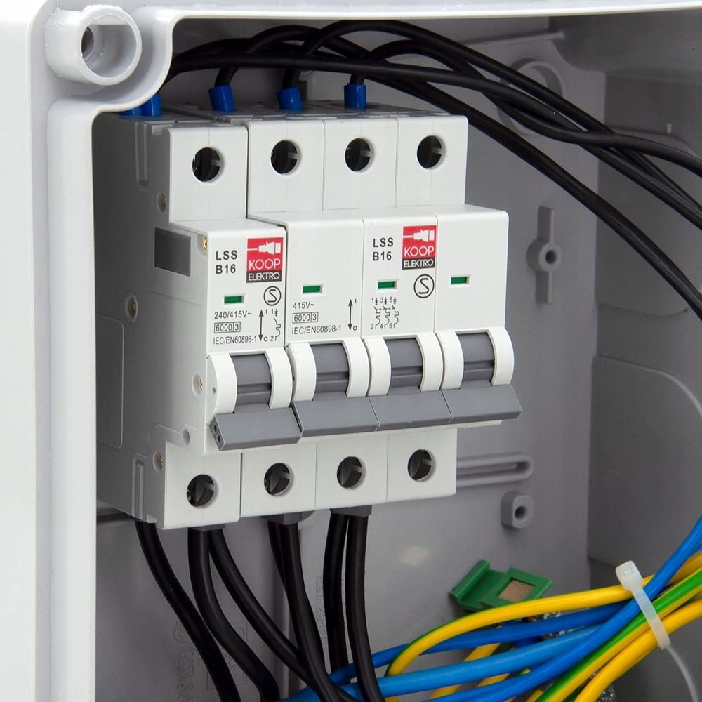 ELS Elektrotechnika Distribuidor de corriente para obras, distribuidor de pared Schuko, 2 x 230V + LS B16 y 2 CEE 32A + LS B32 cableado, para interiores y exteriores, talleres y fábricas IP44