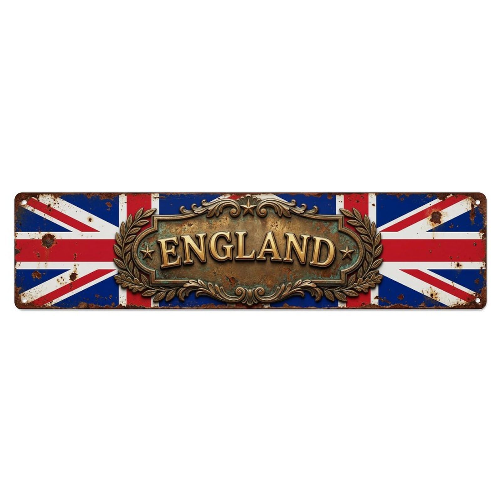 England Flag Antique Crest Metal Tin Skinny Sign Plaque Wall Decor for Cafe, Club Bar, Office, Home Garden Metal Poster 4x16Inch