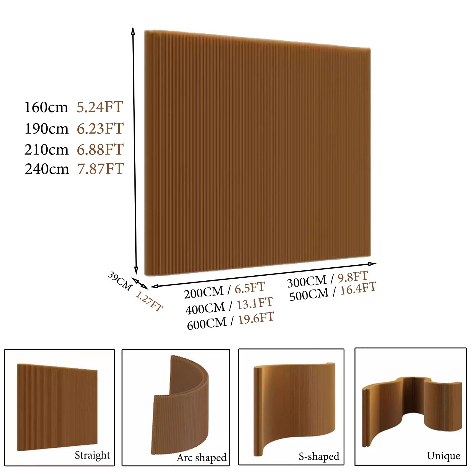 Biombo Divisor de Habitación Modern Foldable Paper Room Dividers, Office Living Room, Clothing Store Decoration, Privacy Partition Wall, Flexible and Retractable Screen(Brown,3x1.6m/9.8x5.24FT)