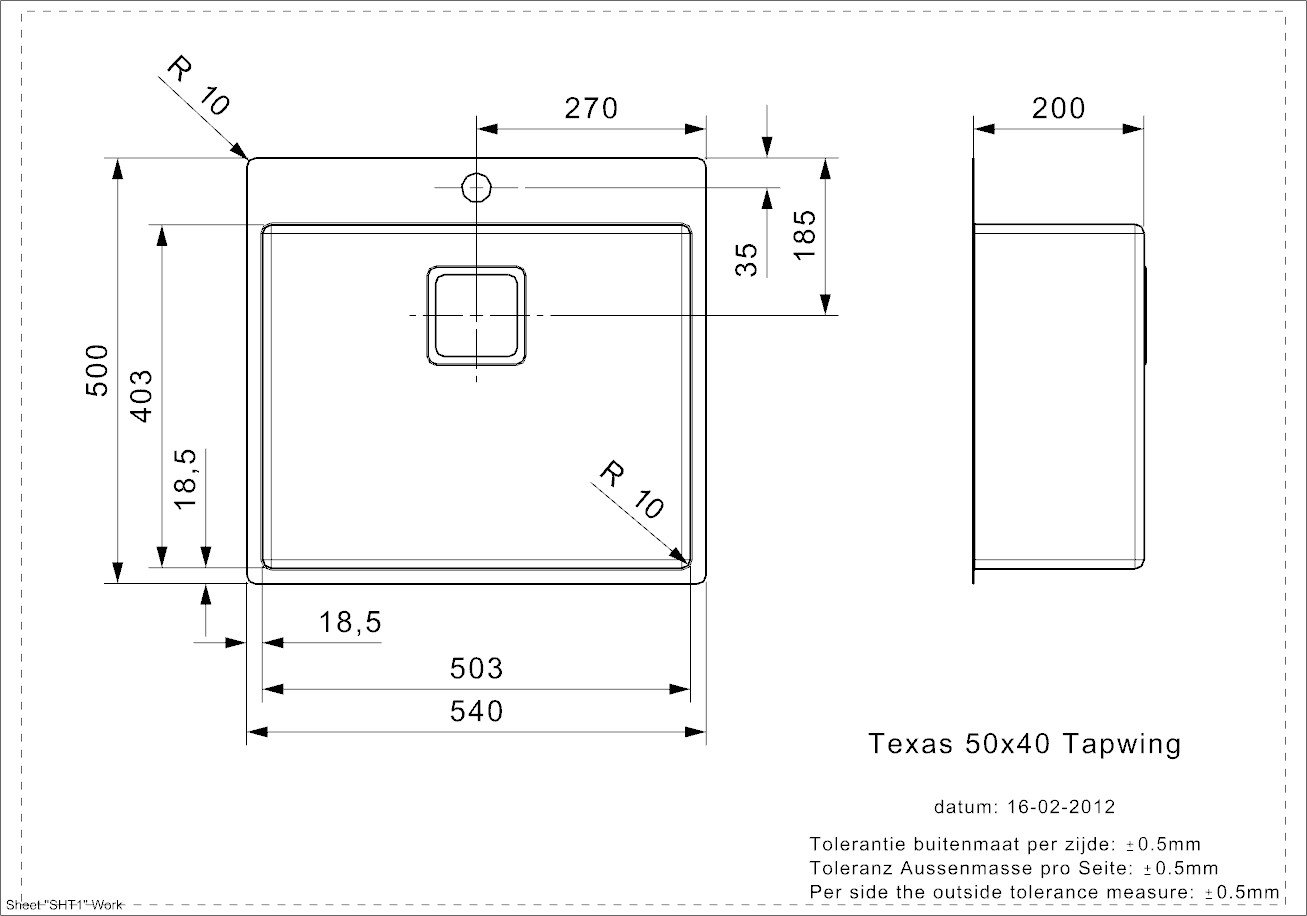 Reginox Edelstahlspüle TEXAS 50 x 40 Hahnlochbank