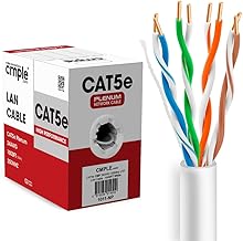 Cmple - Cable Plenum Cat5e de 1000 pies, CMP, Blanco, 350MHz Gigabit Ethernet Red Sólida Internet Bulk UTP