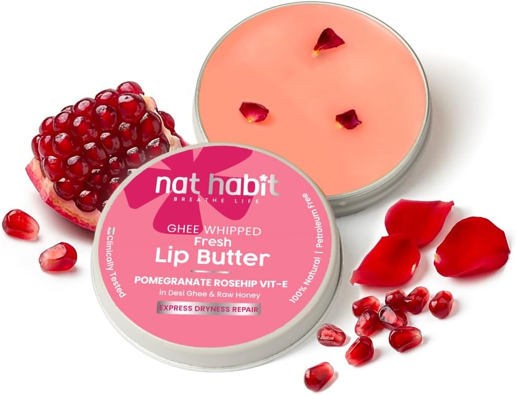 Lip Balm Fresh Infused Pomegranate Rose Lip Butter With Desi Ghee & Raw Honey For Lip Pigmentation, Lightening, Dark And Chapped Lips, 8 gm