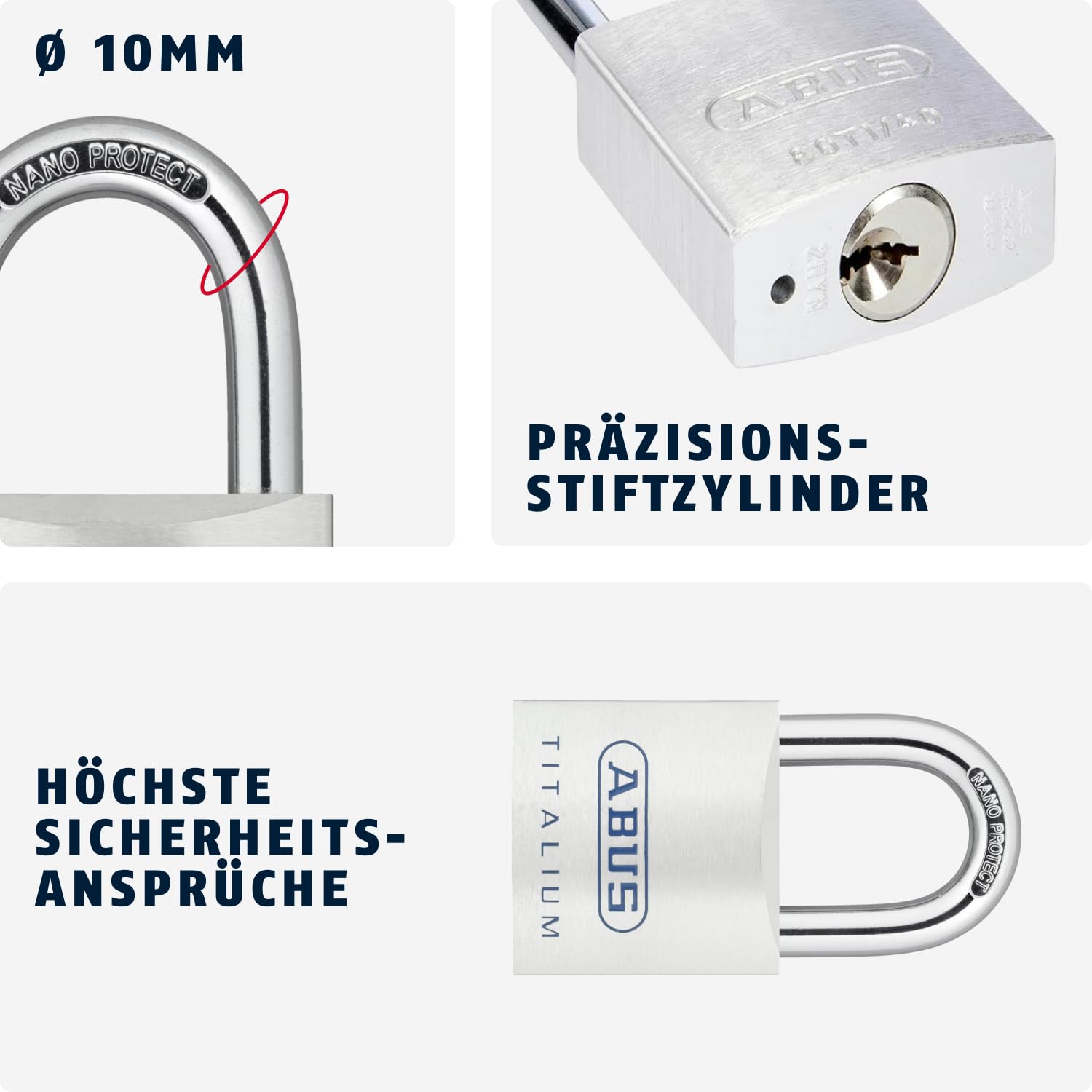 ABUS Titalium kłódka 80TI/50 - zamek do piwnicy z lekkim, masywnym korpusem zamka ze specjalnego aluminium - poziom bezpieczeństwa ABS 8 - srebrna