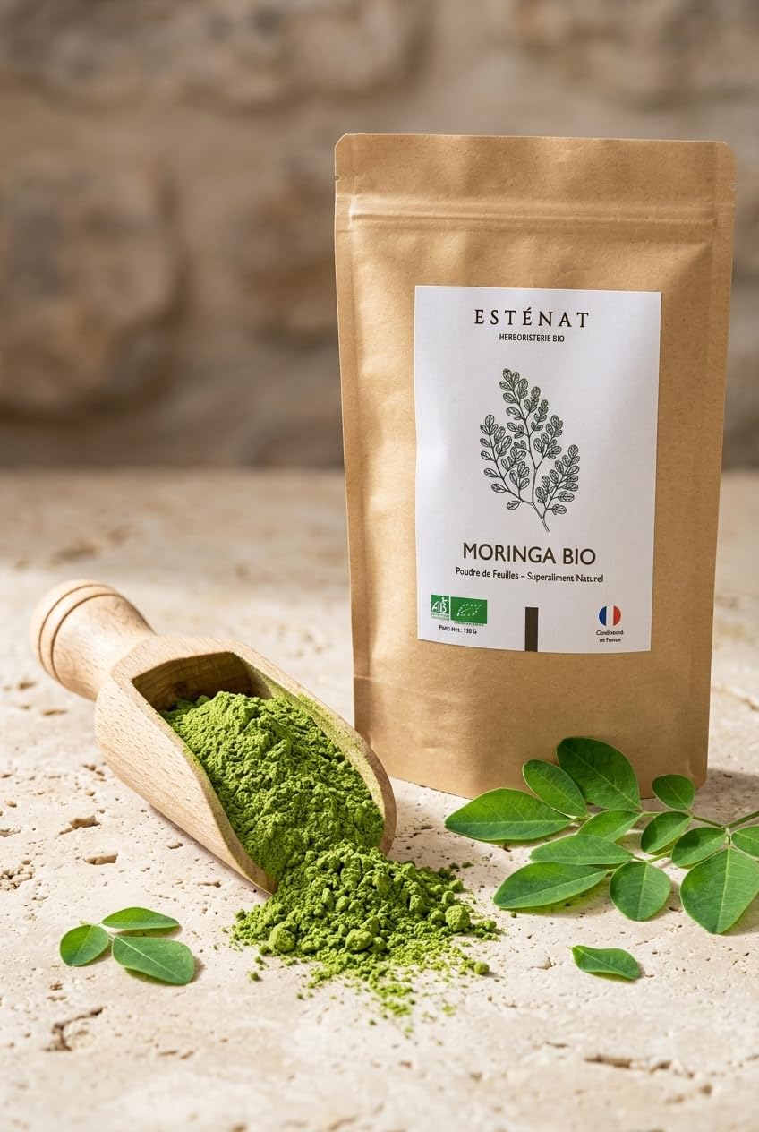 Polvo de Moringa BIO 150 g Superalimento verde puro rico en vitaminas A hierro zinc calcio