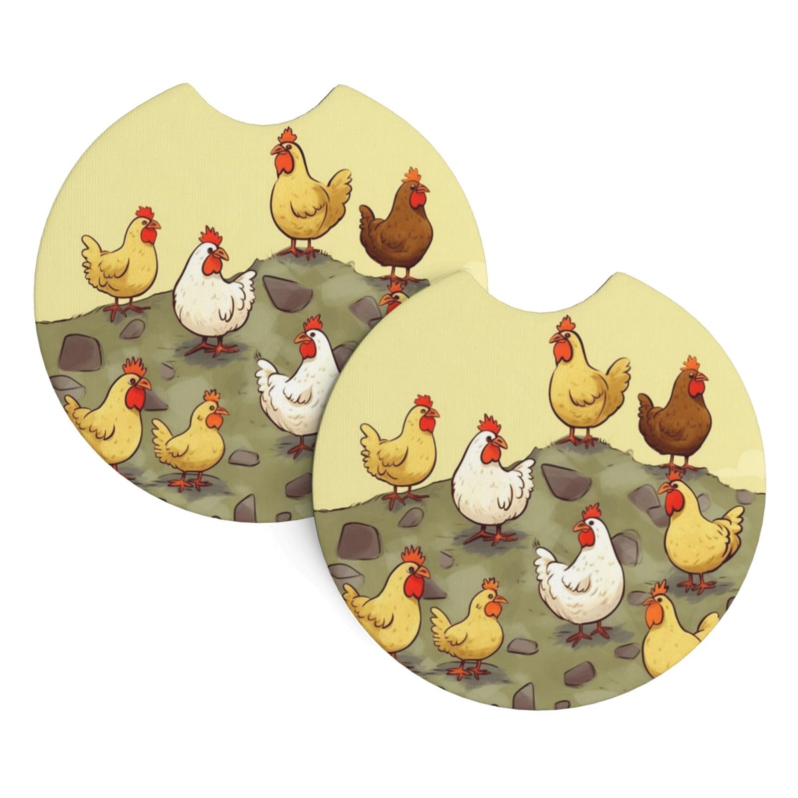 2PCS Car Coaster for Cup Holders Universal Auto Cup Mat A Brood of Chickens Cup Coaster Pad 2.7" Waterproof Neoprene Non-Slip Cup Holder Coasters Car Interior Accessories for Women Men