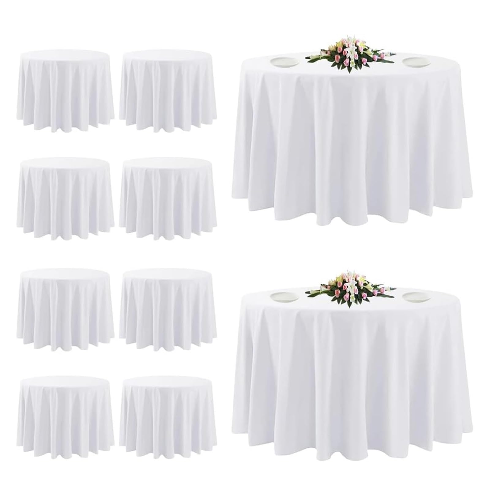 Nappe ronde lot de 10 blanches lavables 305cm polyester pour table de buffet