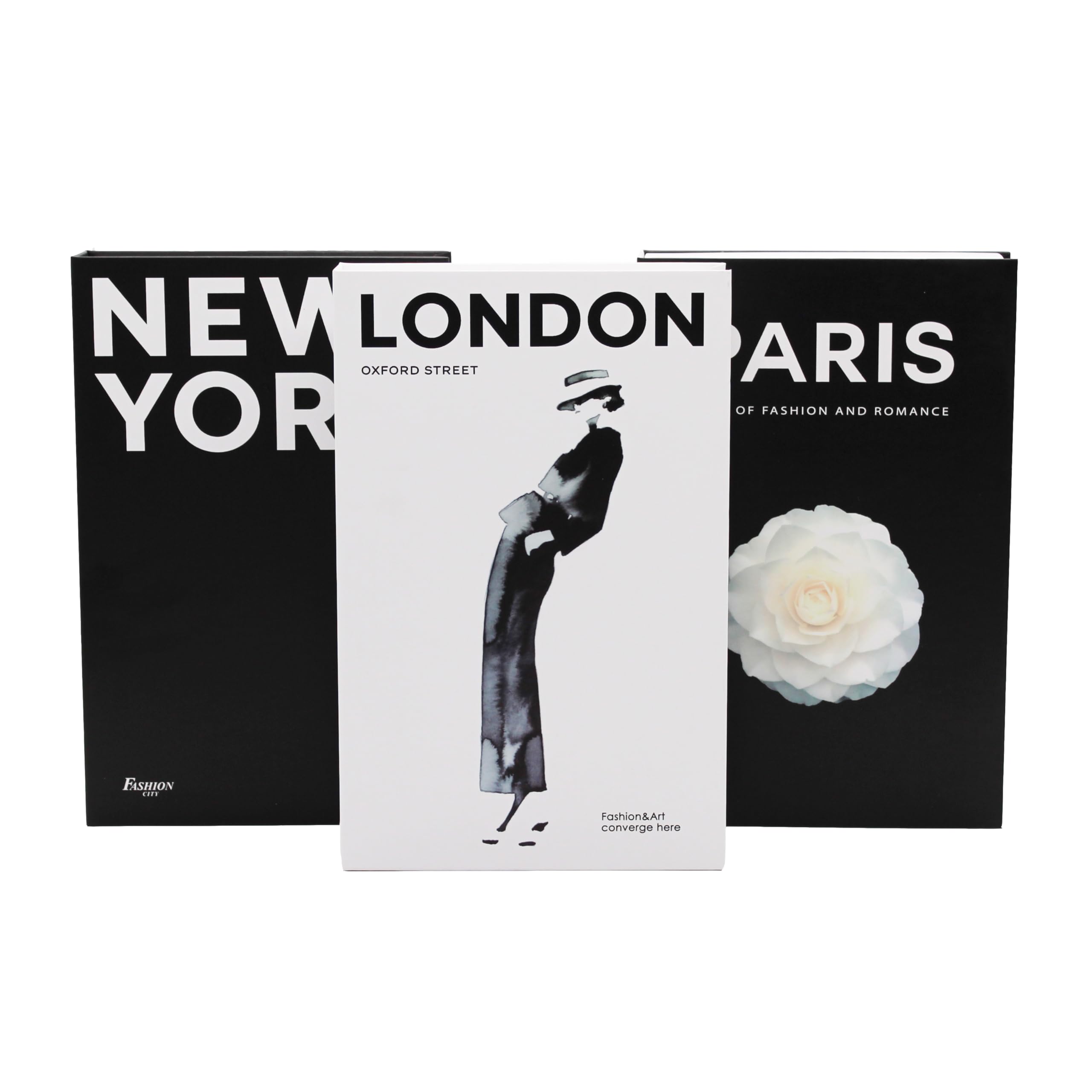 Faux Decorative Bookend - Decorative Books - Boxes for Coffee Table, Bookshelf Decor - Fake Books for Home Decor, Photo Box Storing Memories - Set of 3 Units- Ref: Cities