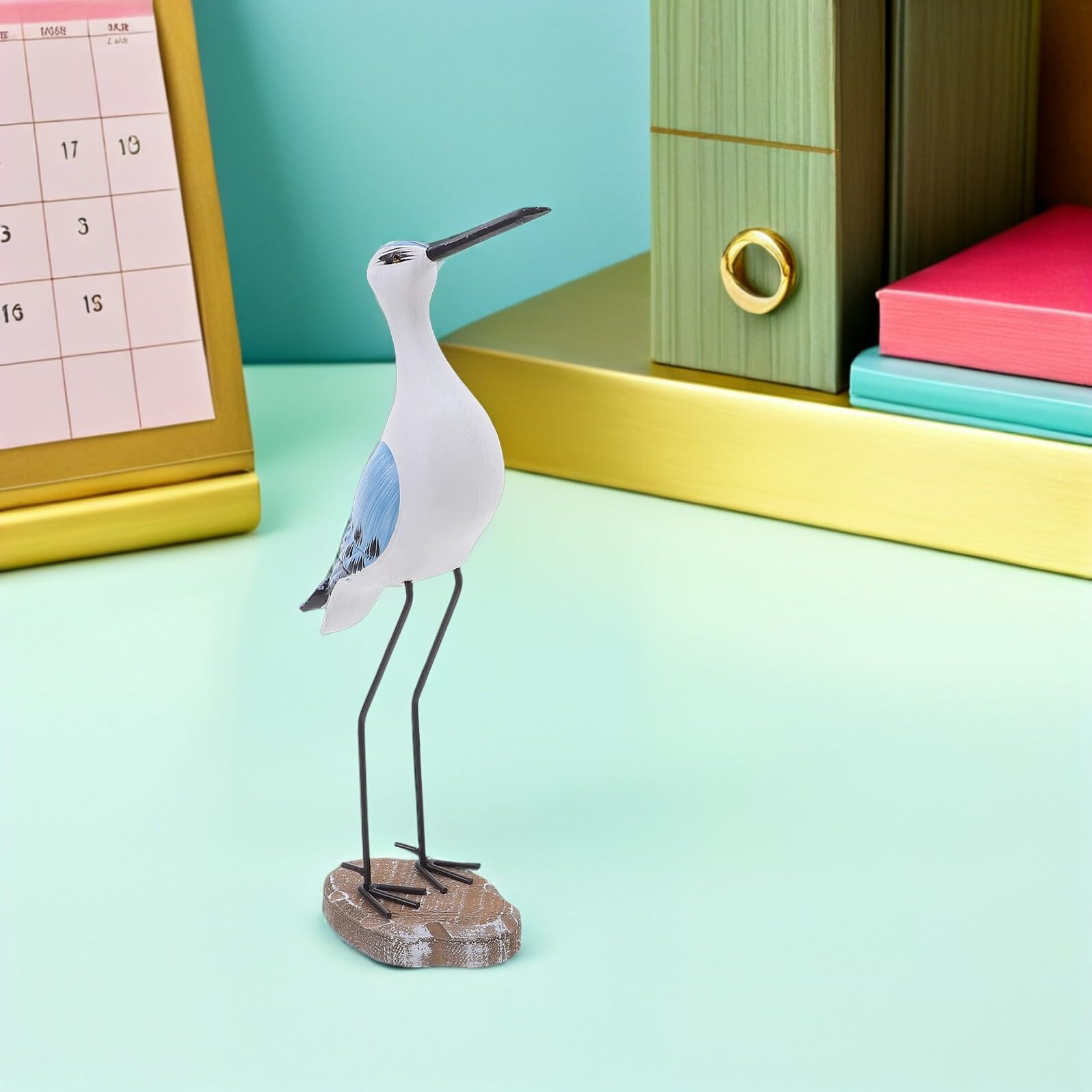 Housoutil Juego de 2 Estatuas de Gaviotas de Madera Tallada de 30 y 33 CM Decoración Costera Náutica para Jardín Repisa o Sala de Estar Figuras de Ave Marina para Casa de Playa