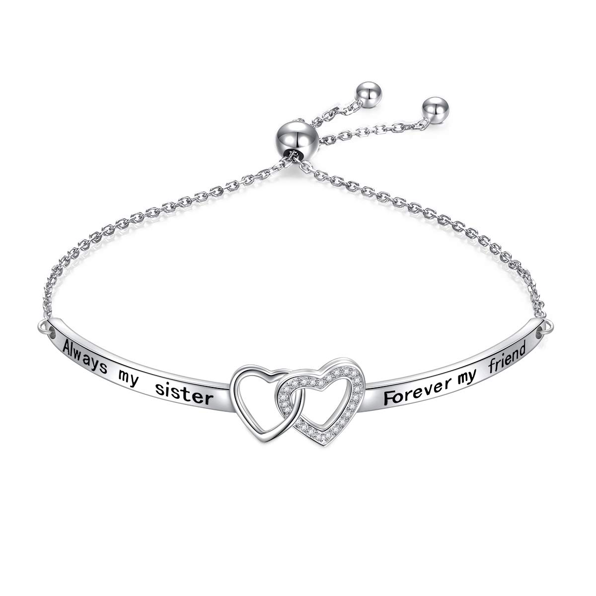 YinShan 925 Sterling Silver Heart Infinity Inspirational Bracelet Engraved Always My Sister/Daughter, Forever My Friend Adjustable Sisters Bracelets Friendship Jewelry for Women