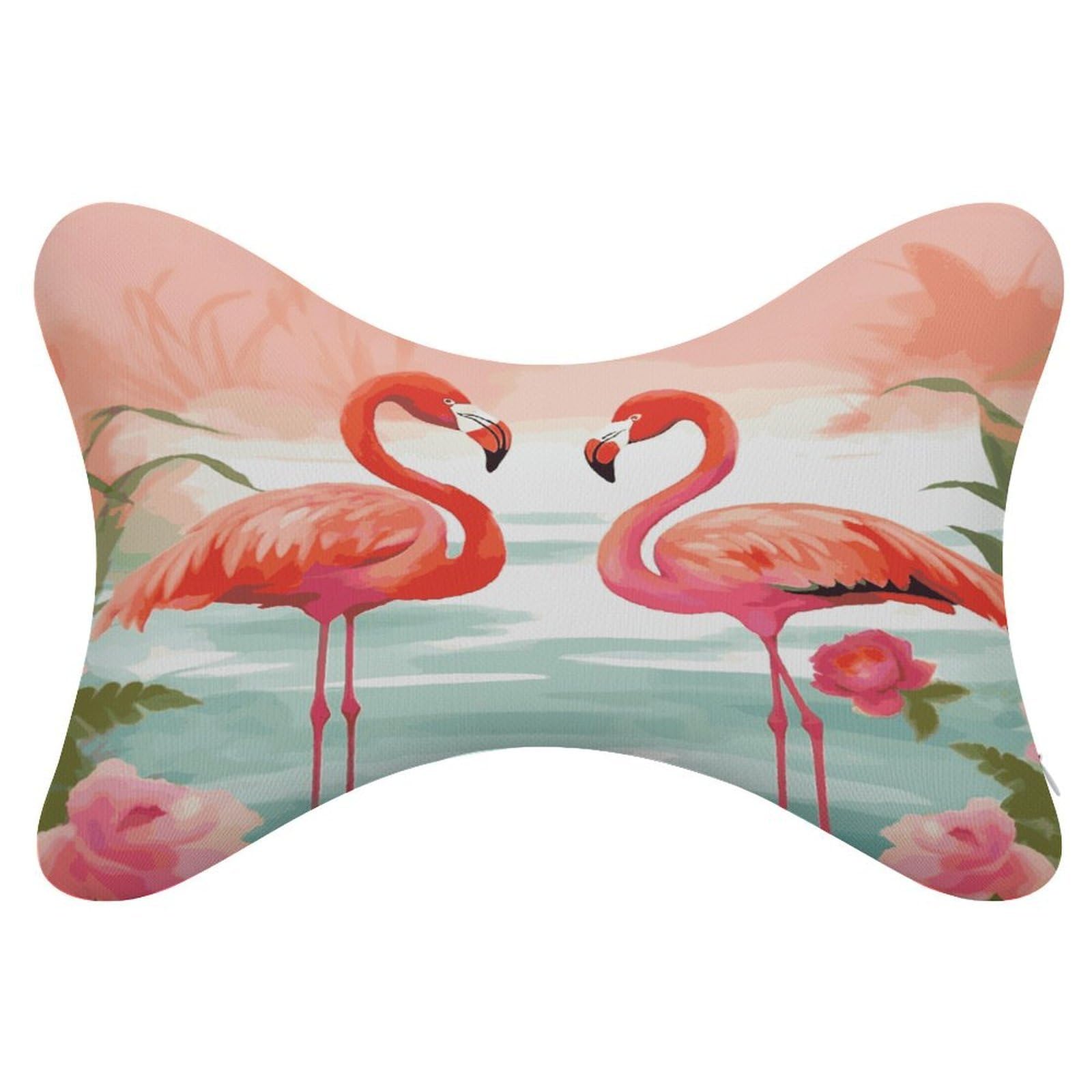 FekiLoot Two Red Flamingos Car Headrest Set of 2,Softness Memory Foam Car Neck Pillow with Breathable Removable Cover Car Neck Support Pillow Ergonomic for Driving, Office