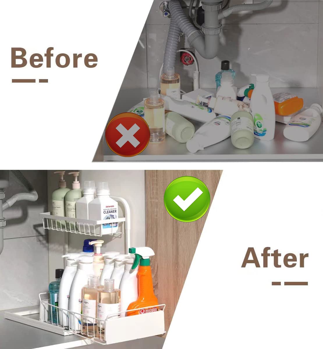 Under Sink Organizers and Storage,Pull Out Double Shelf Drawer,Undersink Organizer Kitchen Storage,Bathroom Storage Cabinet Organizer,Multi-Use Under Sink Organizer for Bathroom Kitchen,White