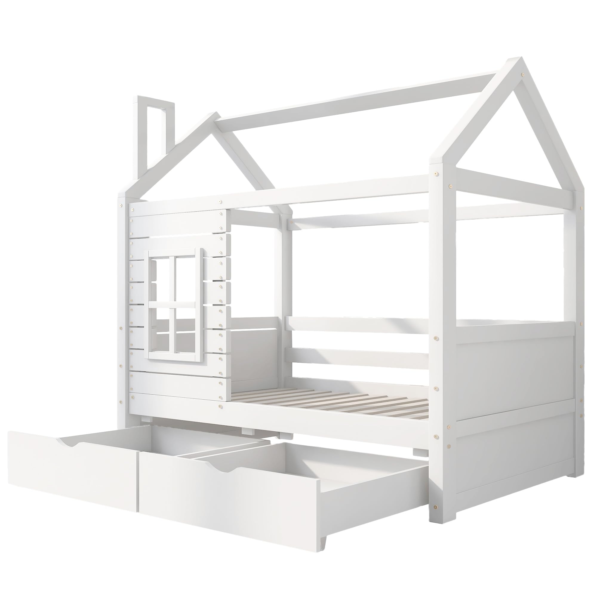 Lettino per bambini, 80 x 160 cm (dimensioni interne), con protezione anti-caduta versatile, in legno, per ragazzi e ragazze, in legno massiccio, per bambini, colore: bianco