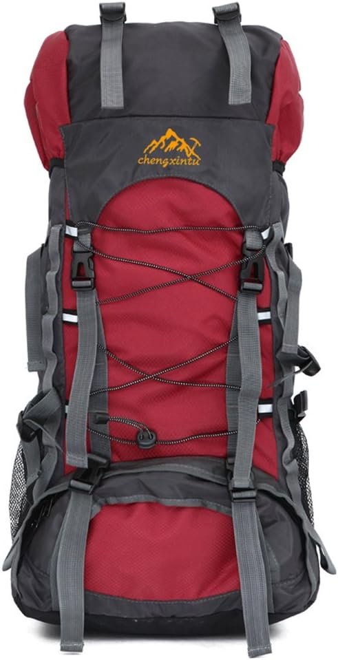 55L Hiking Backpack, Holidayli Unisex Outdoor Sports Rucksack Waterproof Backpack Daypack Bags for Men Women Trekking Camping Travel (Red)