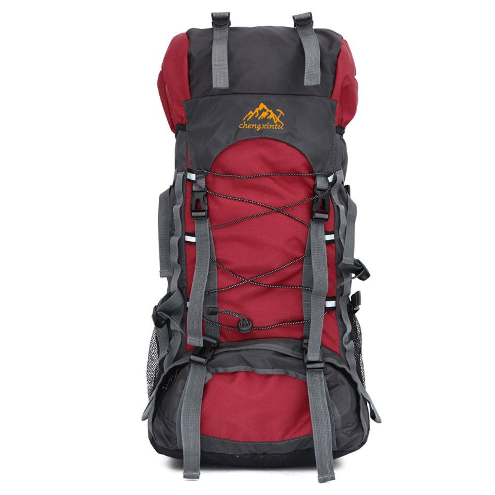 55L Hiking Backpack, Holidayli Unisex Outdoor Sports Rucksack Waterproof Backpack Daypack Bags for Men Women Trekking Camping Travel (Red)