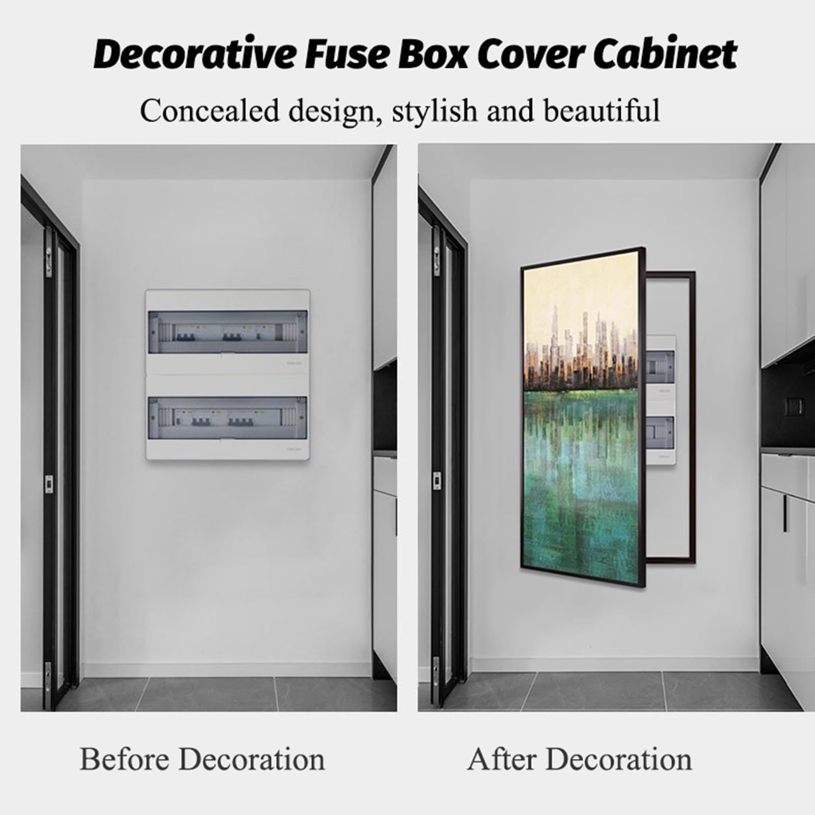 Tapa Decorativa Grande Para Cuadro De Interruptores, 40x80, 60x120, 70x140, 80x160 Cm, Oculta La Pintura Para Caja De Contador Eléctrico, Para Entrada Y Sala De Estar(Black4,60x120cm/23.6"x47.2")