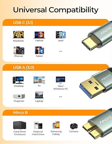 Miniatura 7 de AINOPE Cable micro 3.0, nueva actualización Cable USB AC a Micro B de 3.3 pies trenzado de nailon, cable de disco duro externo tipo AC macho a Micro