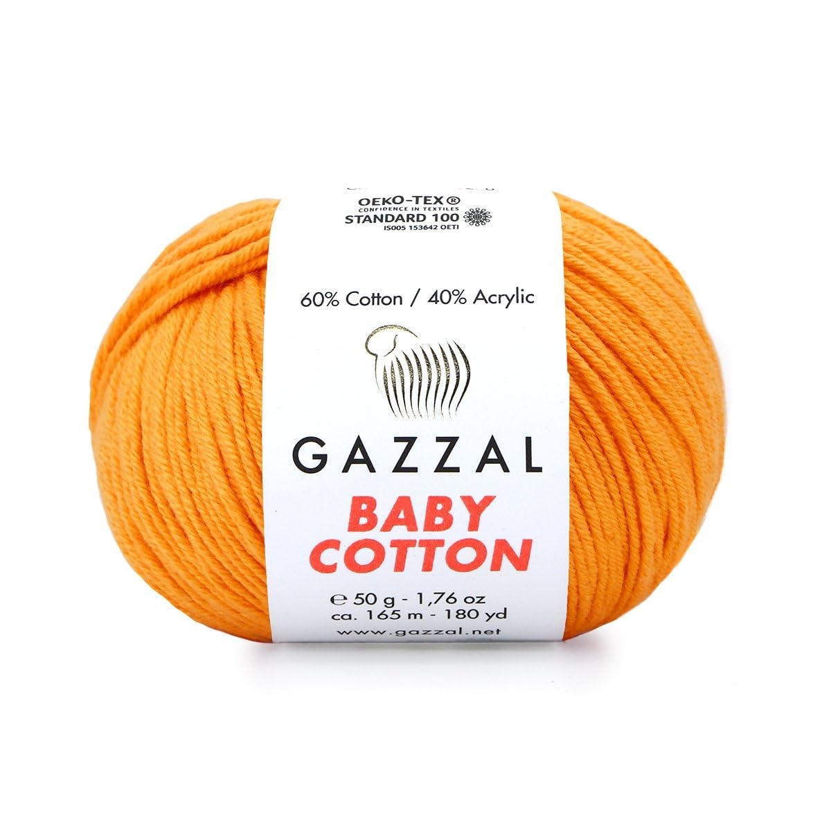 Gazzal Baby Cotton Yarn, 165m, 50g, Soft Amigurumi Doll Animal, Crochet Knitting Thread (16 Orange) — image 1