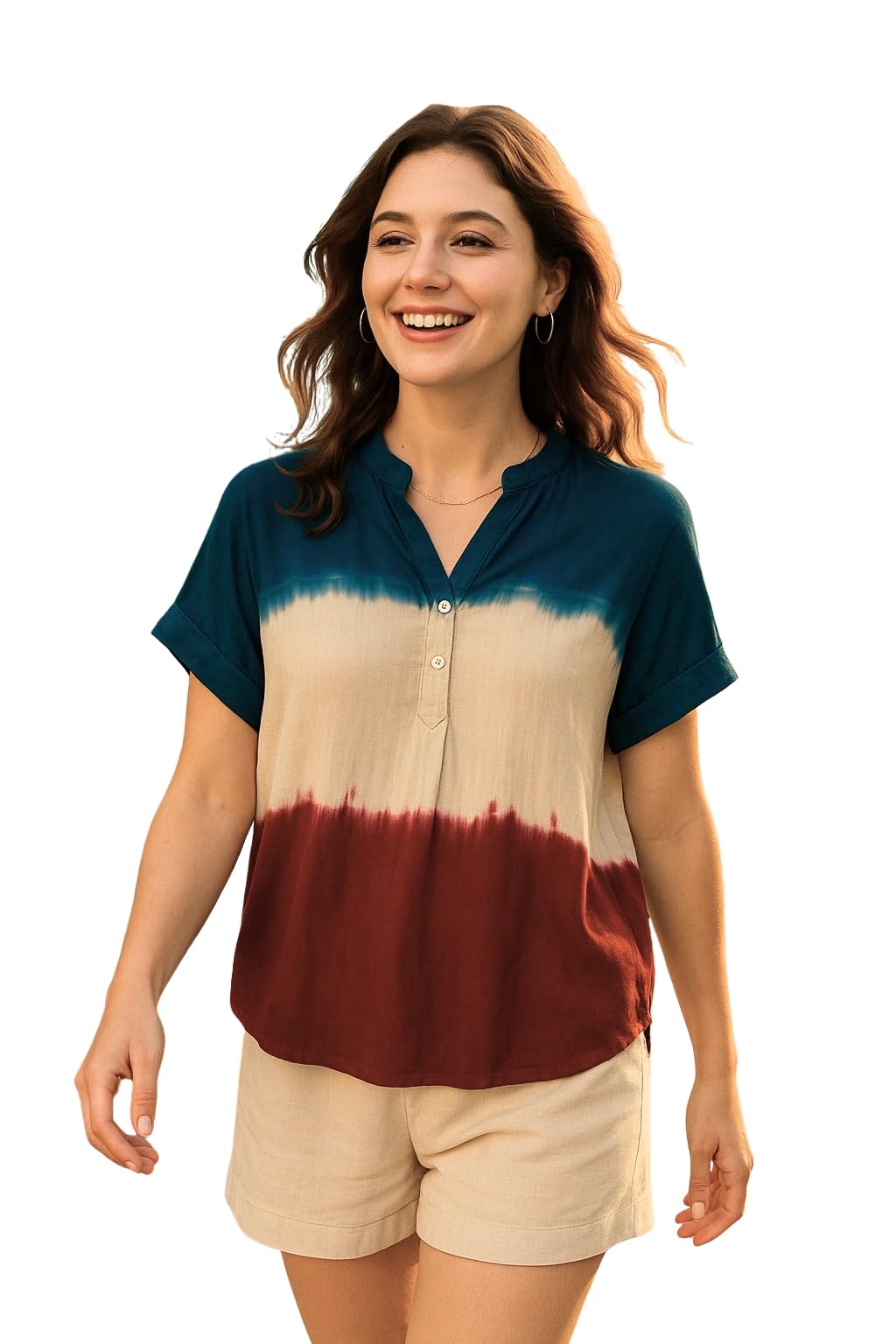 Hand Tie-Dye Casual Rayon Top for Women