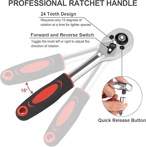 Miniatura 4 de Juego de 46 destornilladores de llave de trinquete pequeña, juego de llaves métricas de 14 pulgadas y llave de trinquete con barra de extensión,