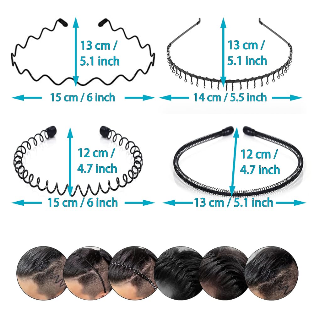 Metal Hair Band for Men,Women Elastic Wavy Hairband,Black Non-Slip Metal Headbands,Suitable for Outdoor Sports,Everyday Wear. (8 Pcs) - Image 4