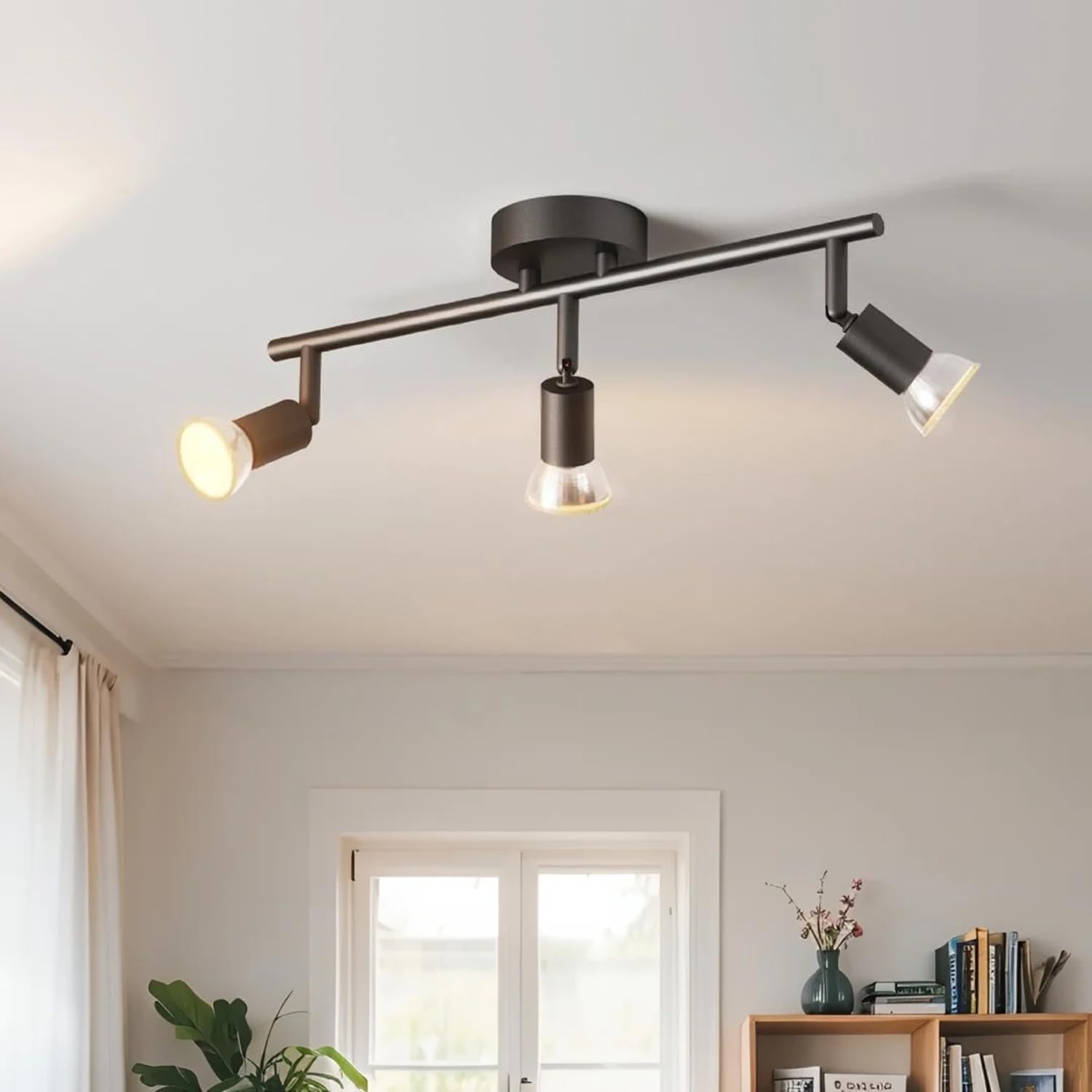 Lvwit Gu 10- 3 Black Ceiling Spotlight Rotatable,3 Way Living Room Lights Ceiling,Gu10 Black Kitchen Lights Ceiling,Gu10 Base Spot Lights,Ceiling Light Fitting Bracket For Lounge Bedroom Dining Room(No Bulb)