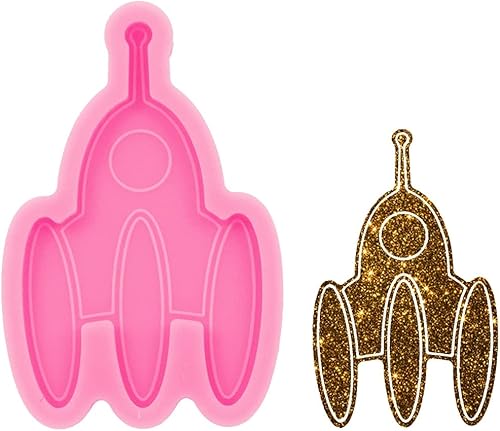 Molde de silicona de resina con forma de cohete molde de carrete de insignia de resina epoxi para hacer joyas y colgantes agarre de teléfono y