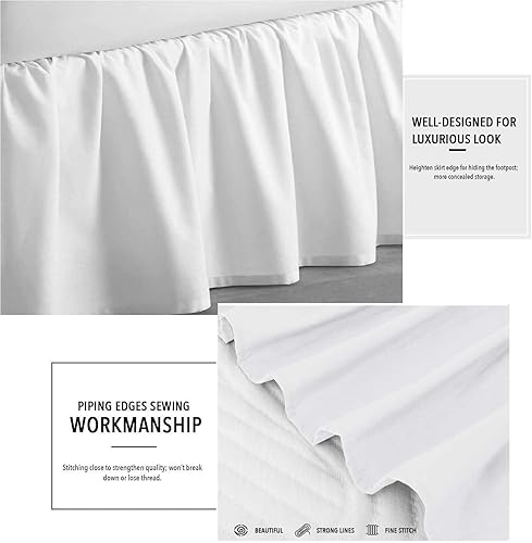 Miniatura 3 de Sleepwell Falda de cama con volantes color blanco liso, tamaño King de 21 pulgadas, esquina dividida de caída, 100% algodón egipcio puro de 400