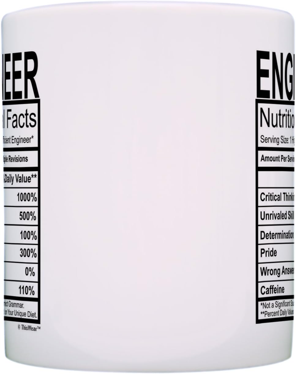STEM Gifts Engineer Nutritional Facts Label Science Gag Gift 2 Pack Gift Coffee Mugs Tea Cups White