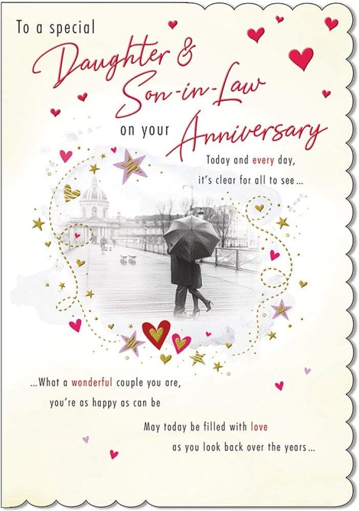 Traditional Anniversary Card Daughter & Son in Law - 9 x 6 inches