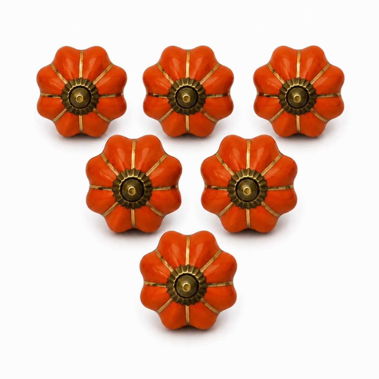 Ajuny Orange Pumpkin Drawer Knobs Ceramic Knobs Set of 6 Handmade Hand Painted Porcelain Printed Furniture Pulls Handles for Kitchen Cabinet Cupboard Door Bathroom Dresser Fixings Included — image 1