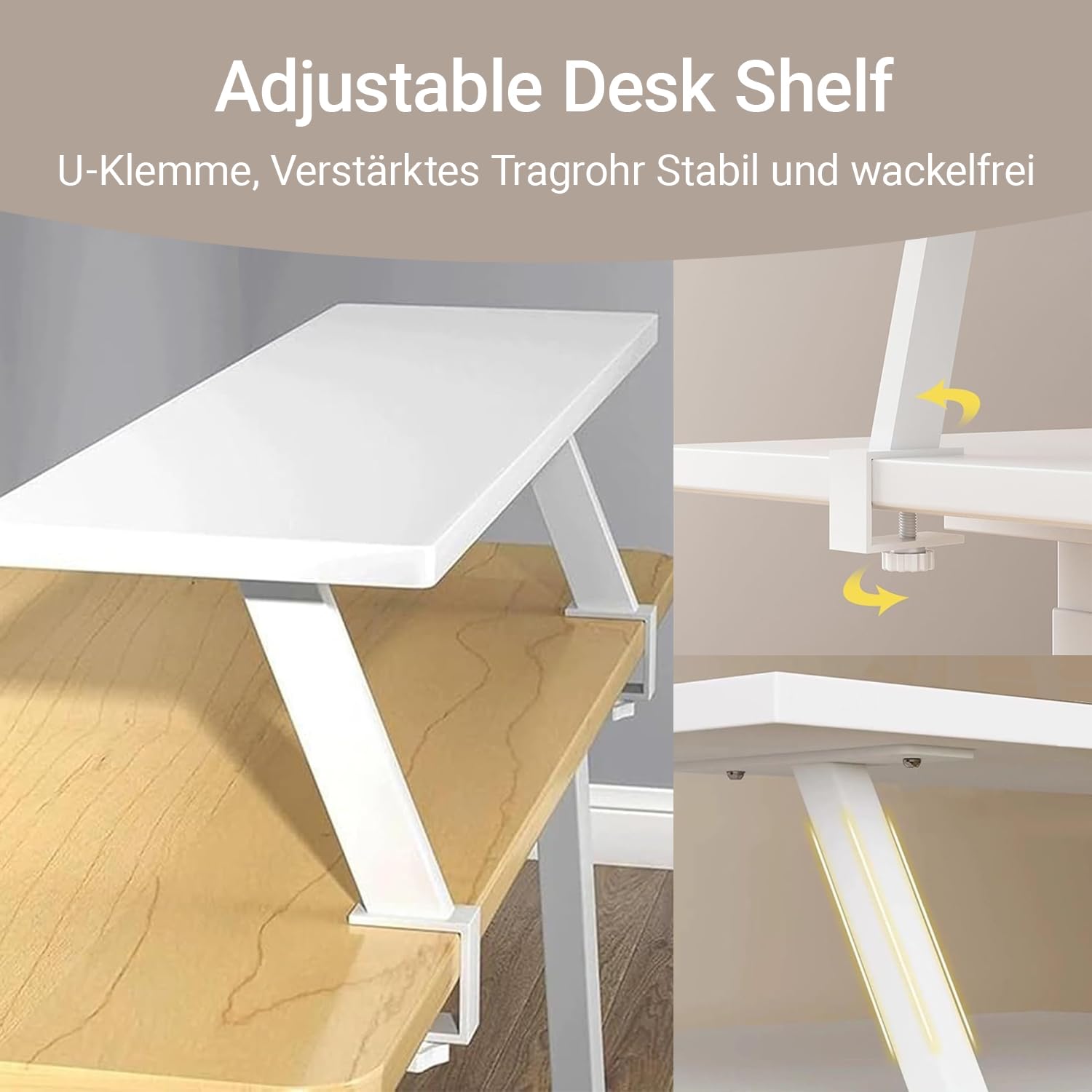 Klemmbares Schreibtisch Organizer Regal, Schreibtischregal Adjustable Desk Shelf Clamp Tischverlängerung, Klemmbare Tischregal für Office Schule (Weiß, 80x20cm)