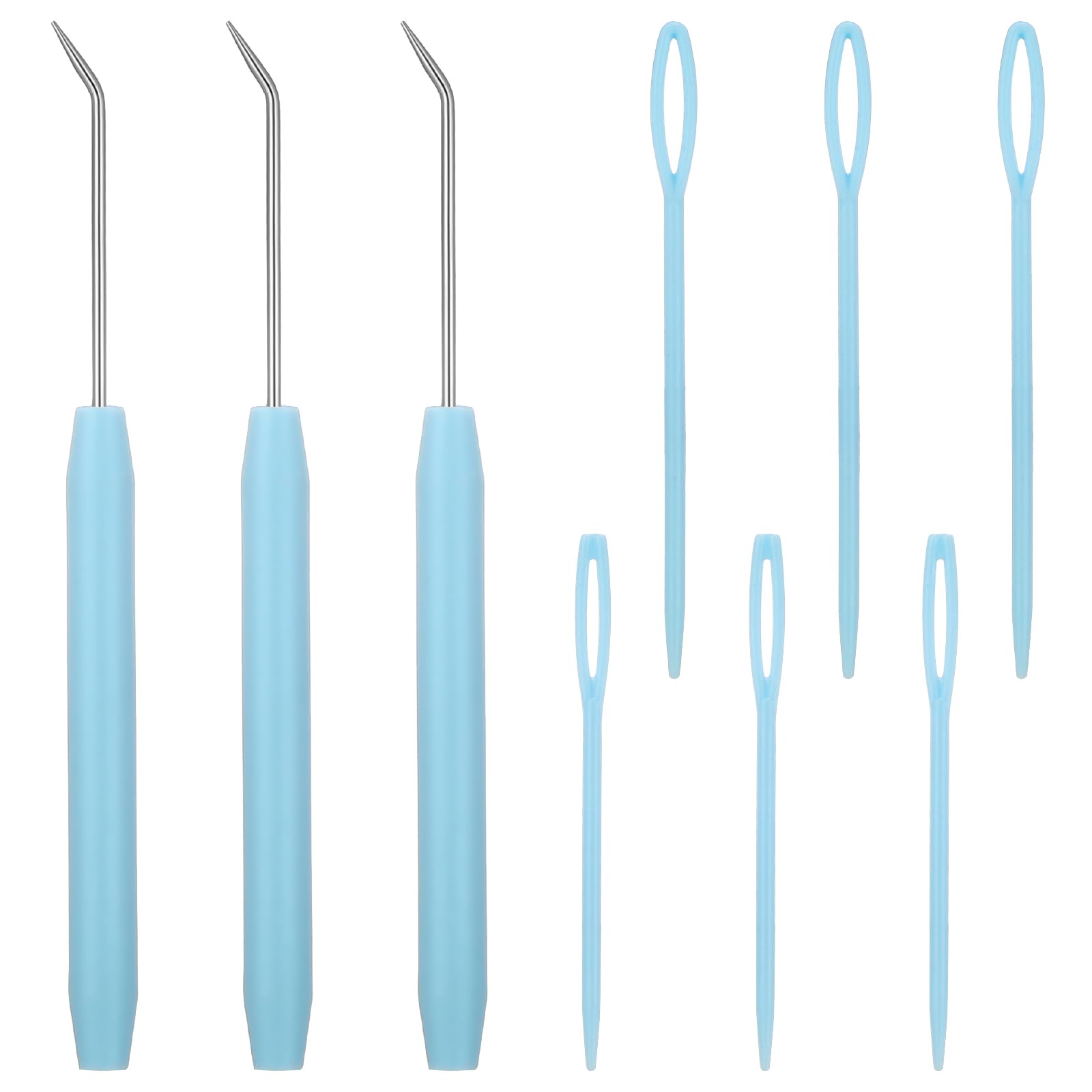 WILLBOND 9 Pcs Loom Knitting Hook with Plastic Sewing Needles,Blue