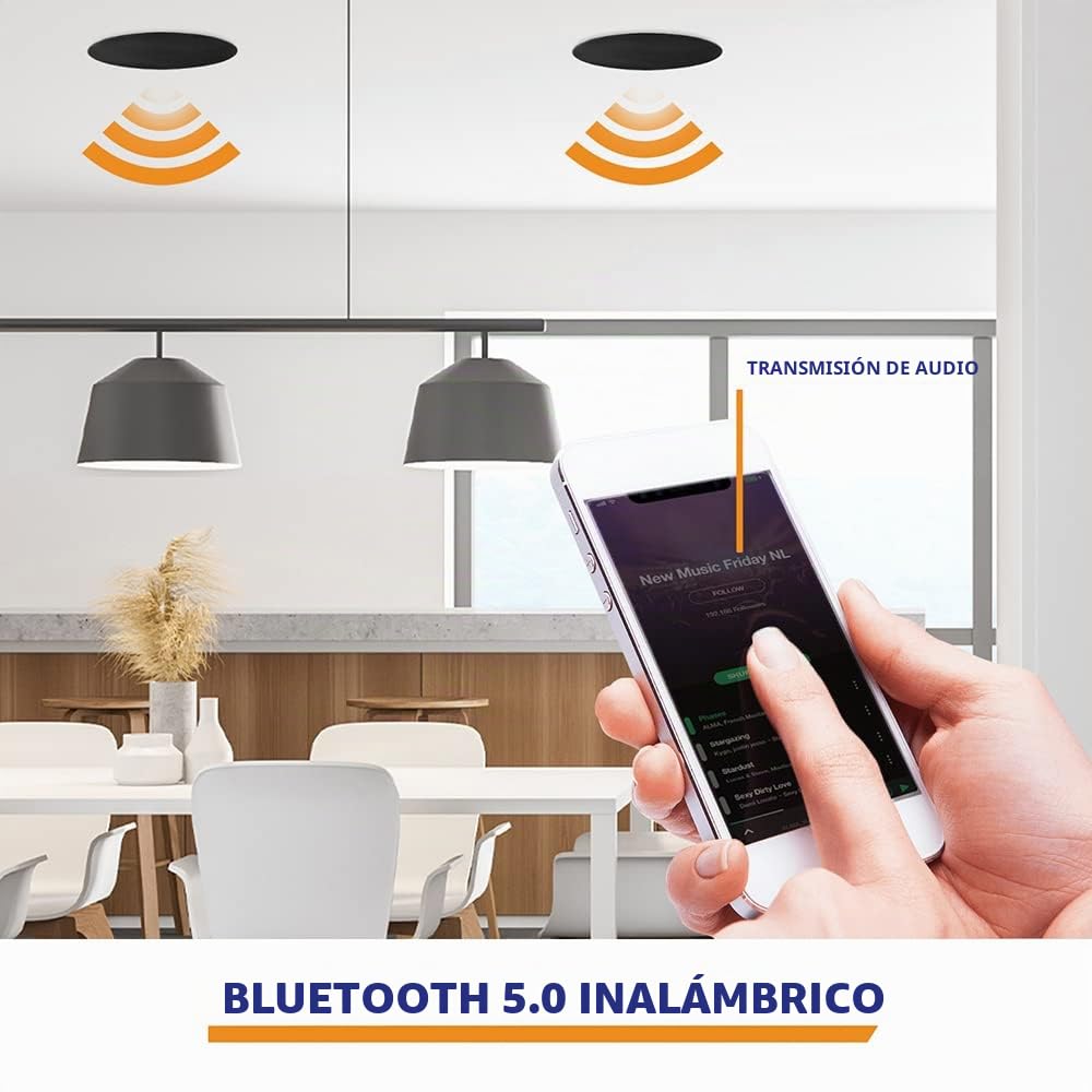Power Dynamics NCBT8B - Altavoces Bluetooth para Techo, Color Negro, 8 Pulgadas, 80 W, diseño Elegante, Altavoces públicos Address, Ideal para Bars, Tiendas, restaurantes.