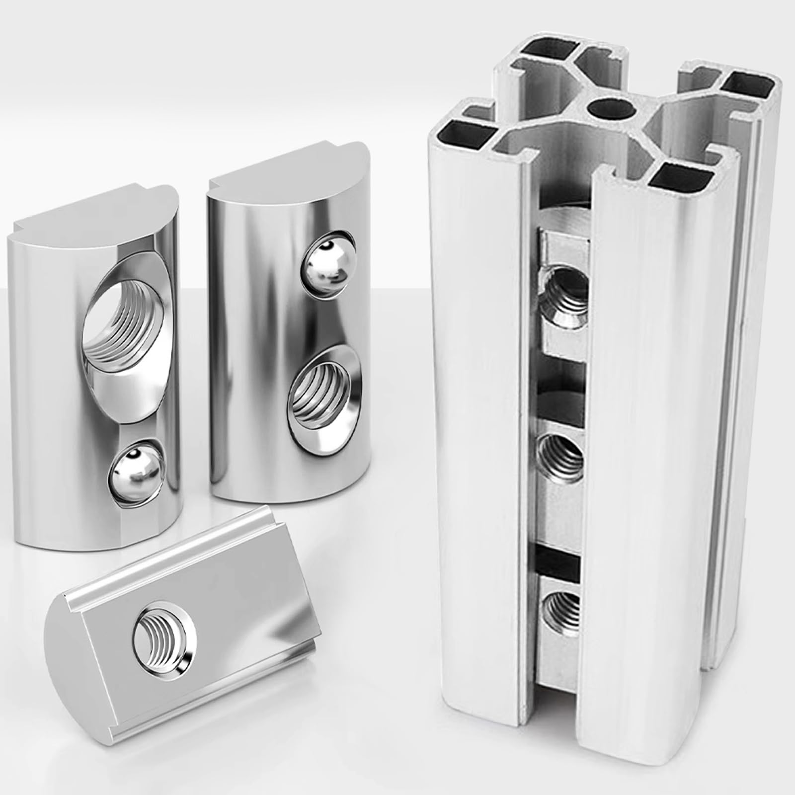 42PCS Tuerca de Ranura en T M8, Tuercas en T Juego de Tornillos Serie 40 M8 perfil de Aluminio Tuerca Deslizante de Acero al Carbono con Bola de Resorte para Perfil de Aluminio C Impresora