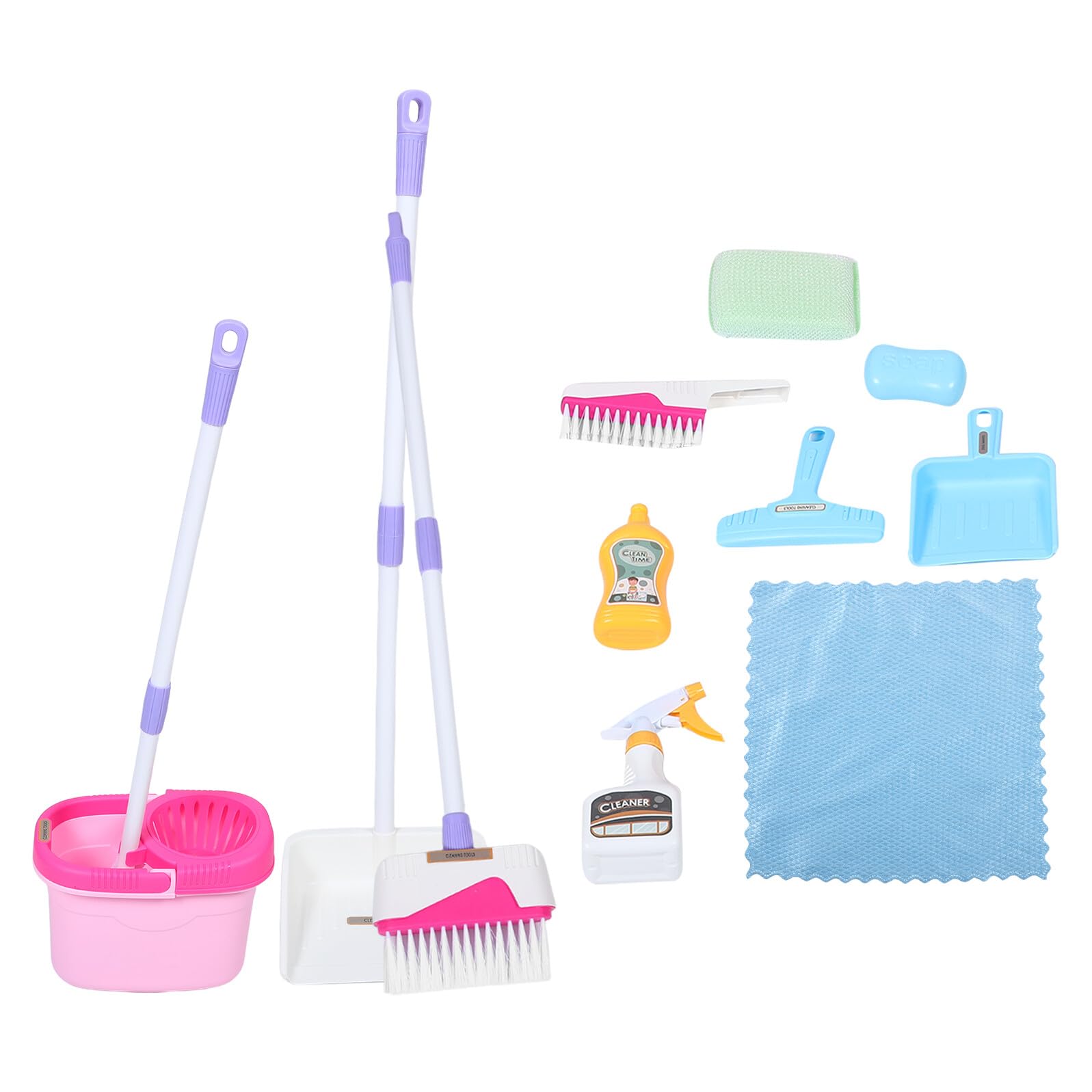 Juego de Limpieza Infantil 12 Piezas para Pequeños, Recogedor de Basura y Escoba de Plástico Rosa, Juguetes Interactivos para Mejorar Coordinación y Juego de rol Doméstico